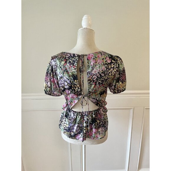 Topshop Floral Tie Back Blouse Size 4 NWT - Picture 3 of 4